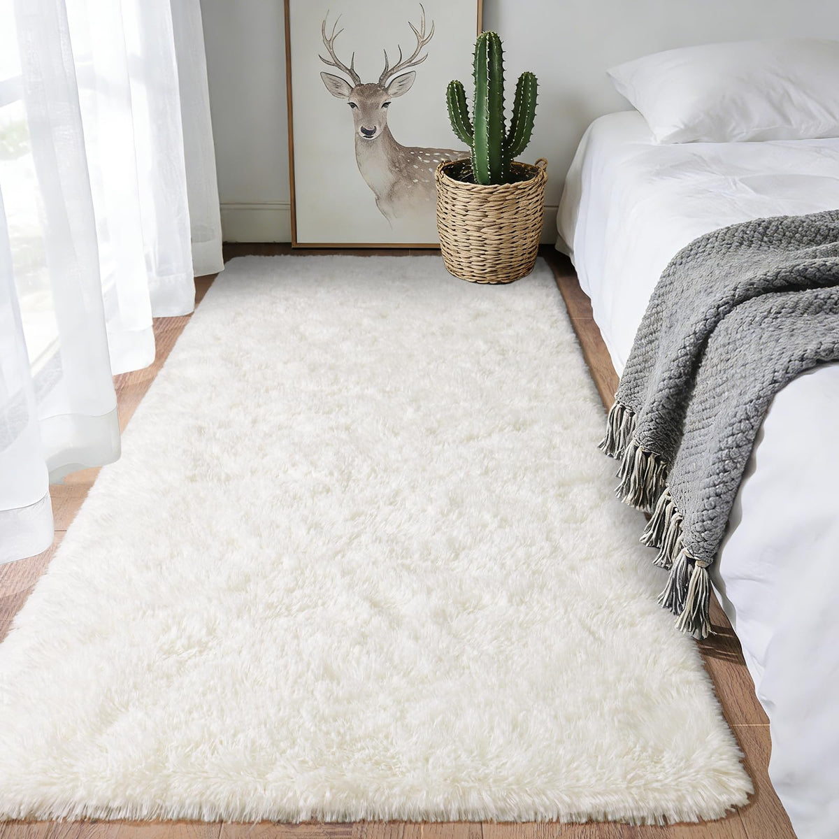 Large Cream White Rugs 5x7, Fluffy Shag Living Room Area Rugs