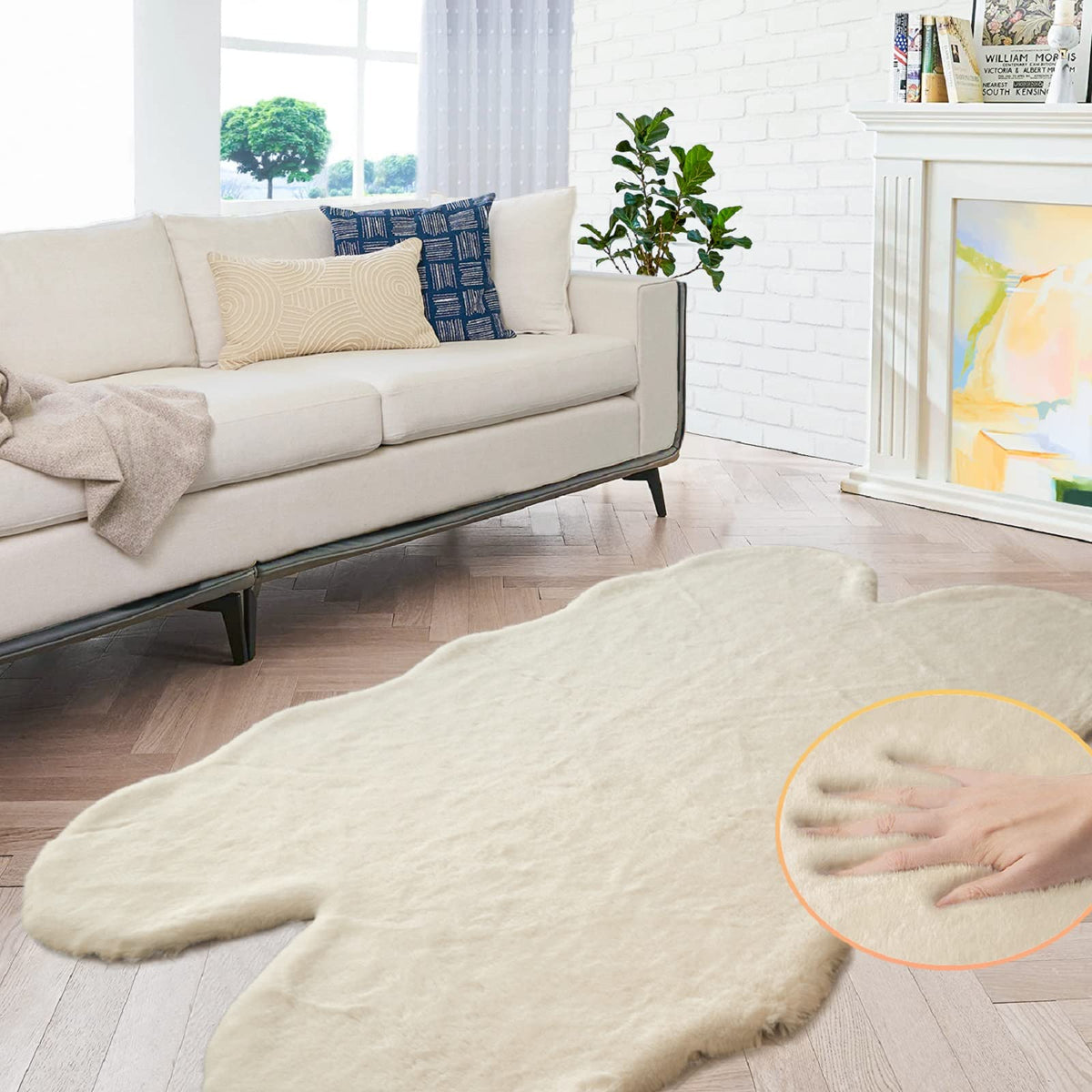 ORINOVA White Faux Bunny Fluffy Fur Rug Washable Area Rugs for Living Room Nursery Rugs for Bedroom 2x3 Rectange Rug Cute Home Décor