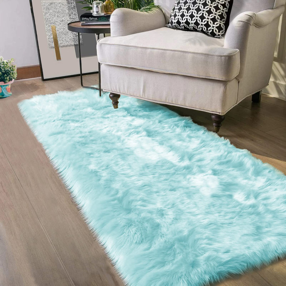 Latepis White Faux Fur Sheepskin Rug 4x6 for Living Room, Fuzzy Rugs Fluffy Washable Rug for Bedroom, Playroom, Luxury Room Decor, Rectangle