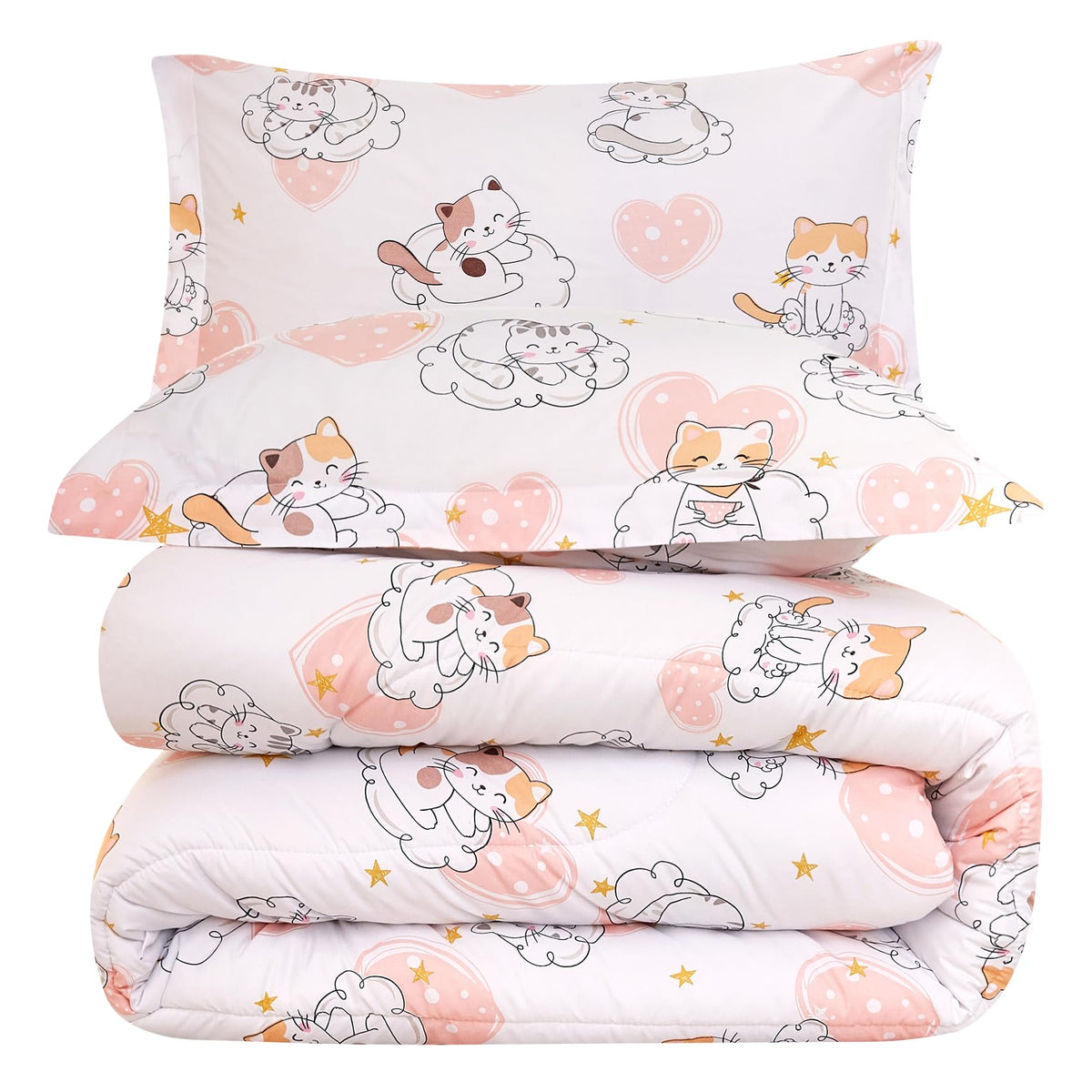 Yibeizi Kids Comforter Set for Boys Girls Full Size, Cute Quilted Woodland Forest Animal Print Fall Bedding with Pillow Sham, Lightweight Soft Breathable Machine Camping Themed Bed Set 3 Piece