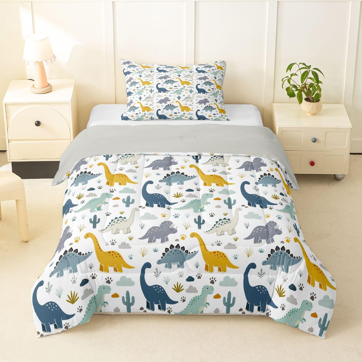 Feelyou Dino Dinosaur Comforter Set Twin Size Kids Boys Bedding