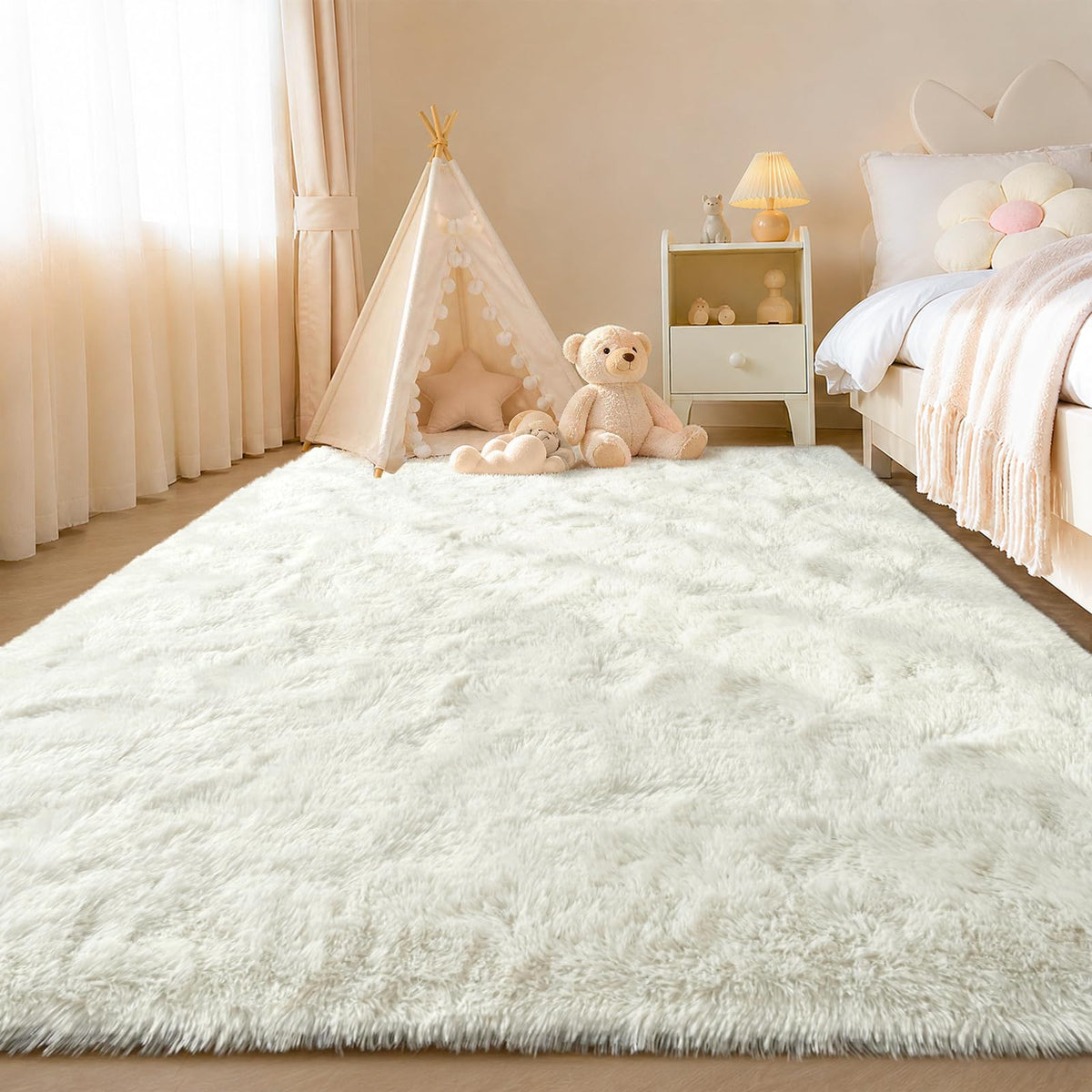 Zentavio Area Rugs for Living Room Grey Rugs for Bedroom 4x6 Carpet Fluffy Furry Soft Shag Aesthetic Plush High Pile Gray Throw Rug for Nursery Kids Room Dorm