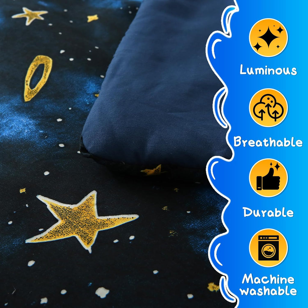 Glow in The Dark Kids Comforter Set, 3 Pieces Blue Space Bedding Set Twin Size for Boys Girls Teen, 1 Comforter, 1 Pillowcase, 1 Pillow Sham