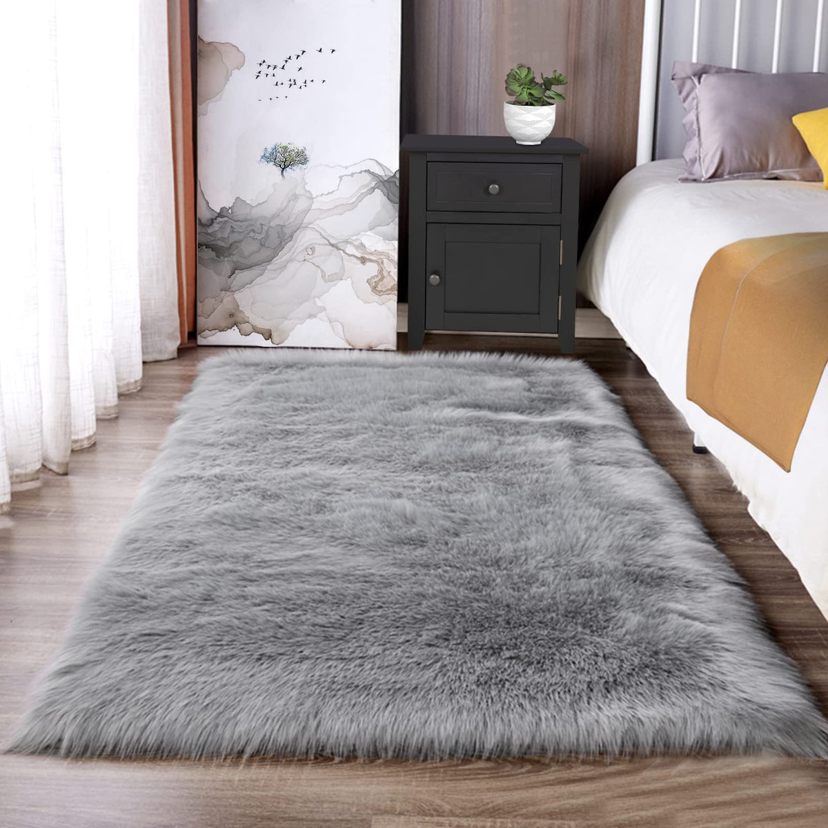 Latepis White Faux Fur Sheepskin Rug 4x6 for Living Room, Fuzzy Rugs Fluffy Washable Rug for Bedroom, Playroom, Luxury Room Decor, Rectangle