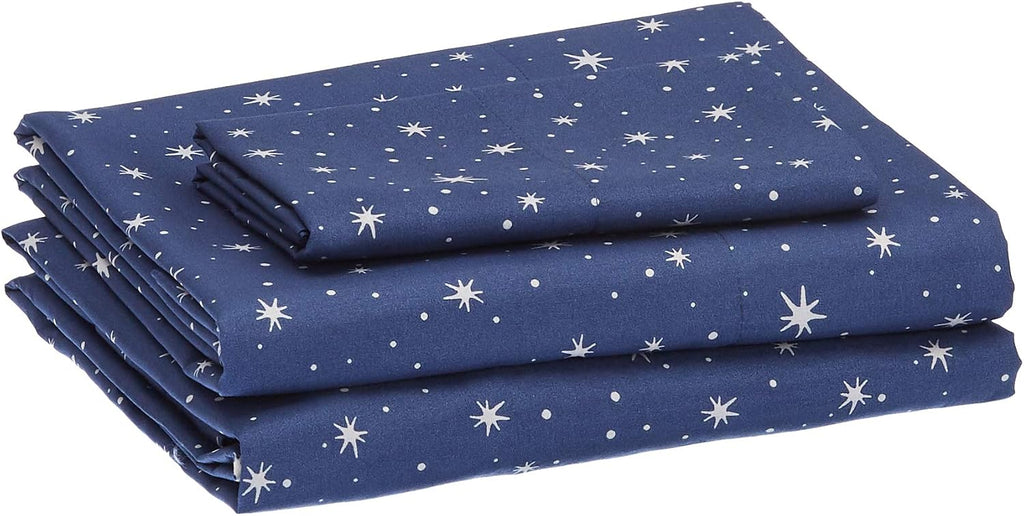 Amazon Basics Kid's Soft Easy-Wash Microfiber 3-Piece Sheet Set, Machine Washable, Twin, Navy Galaxy