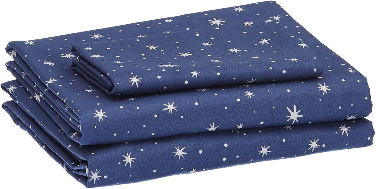 Amazon Basics Kid's Soft Easy-Wash Microfiber 3-Piece Sheet Set, Machine Washable, Twin, Navy Galaxy
