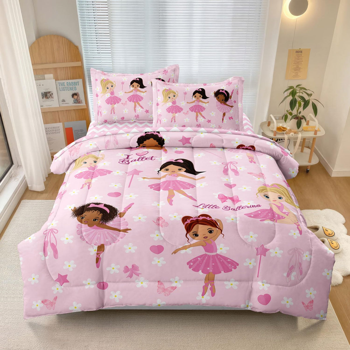 Kids Girls Princess Comforter Set, Twin Size, Pink