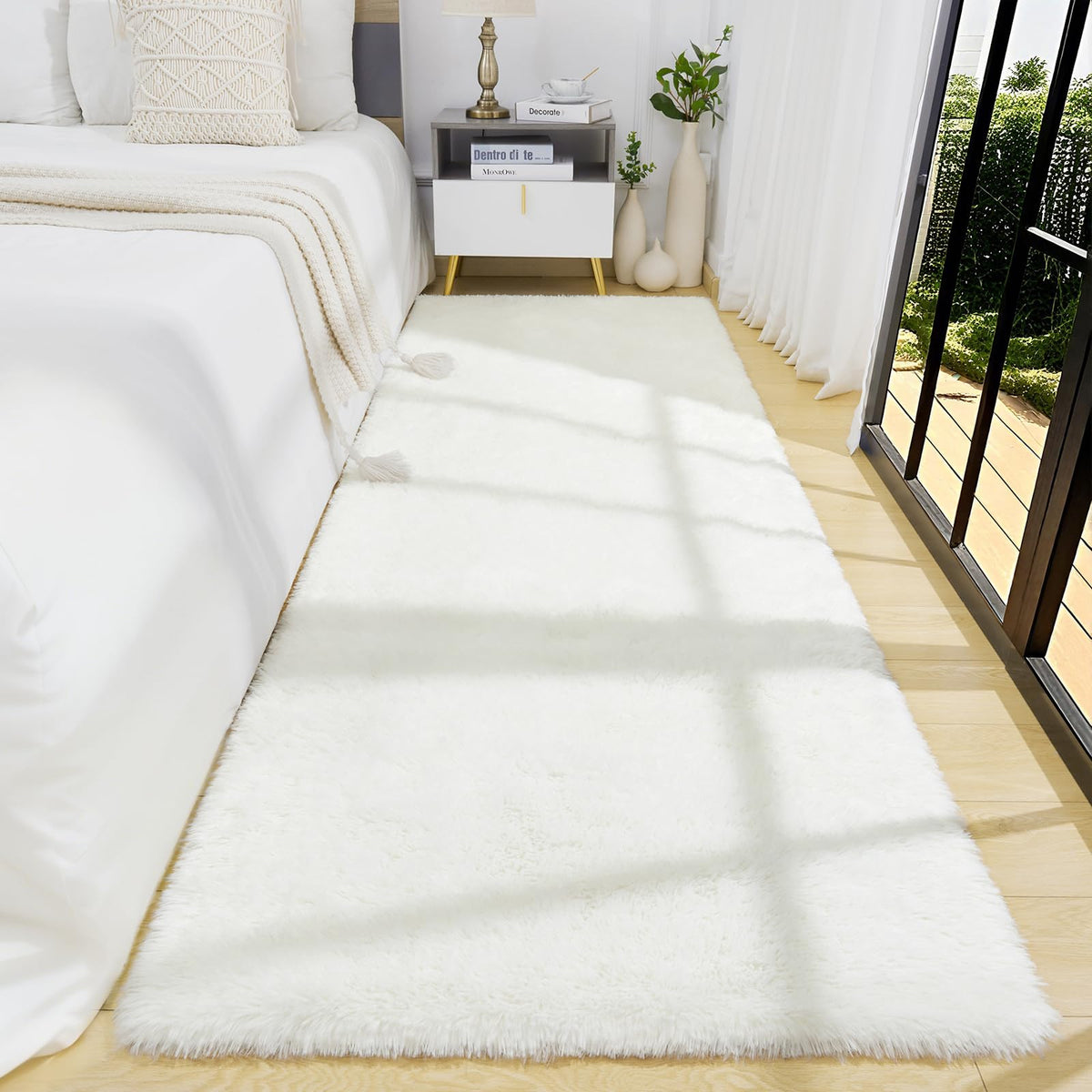 BENRON Cream White Fluffy Rugs for Living Room Bedroom 4x6, Washable