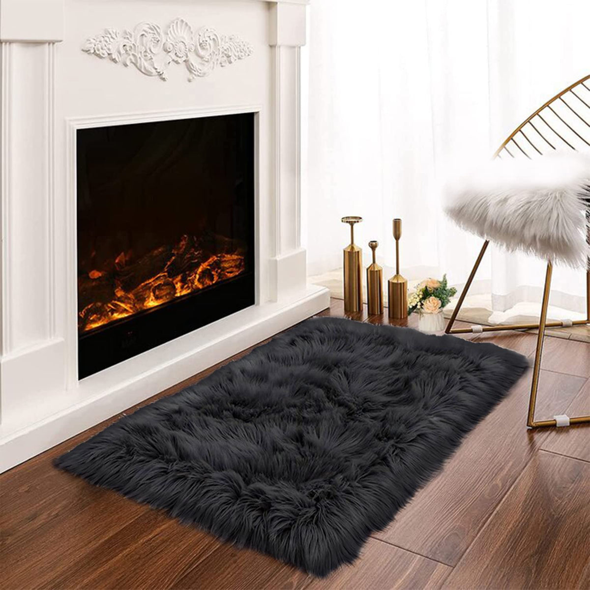 Latepis White Faux Fur Sheepskin Rug 4x6 for Living Room, Fuzzy Rugs Fluffy Washable Rug for Bedroom, Playroom, Luxury Room Decor, Rectangle