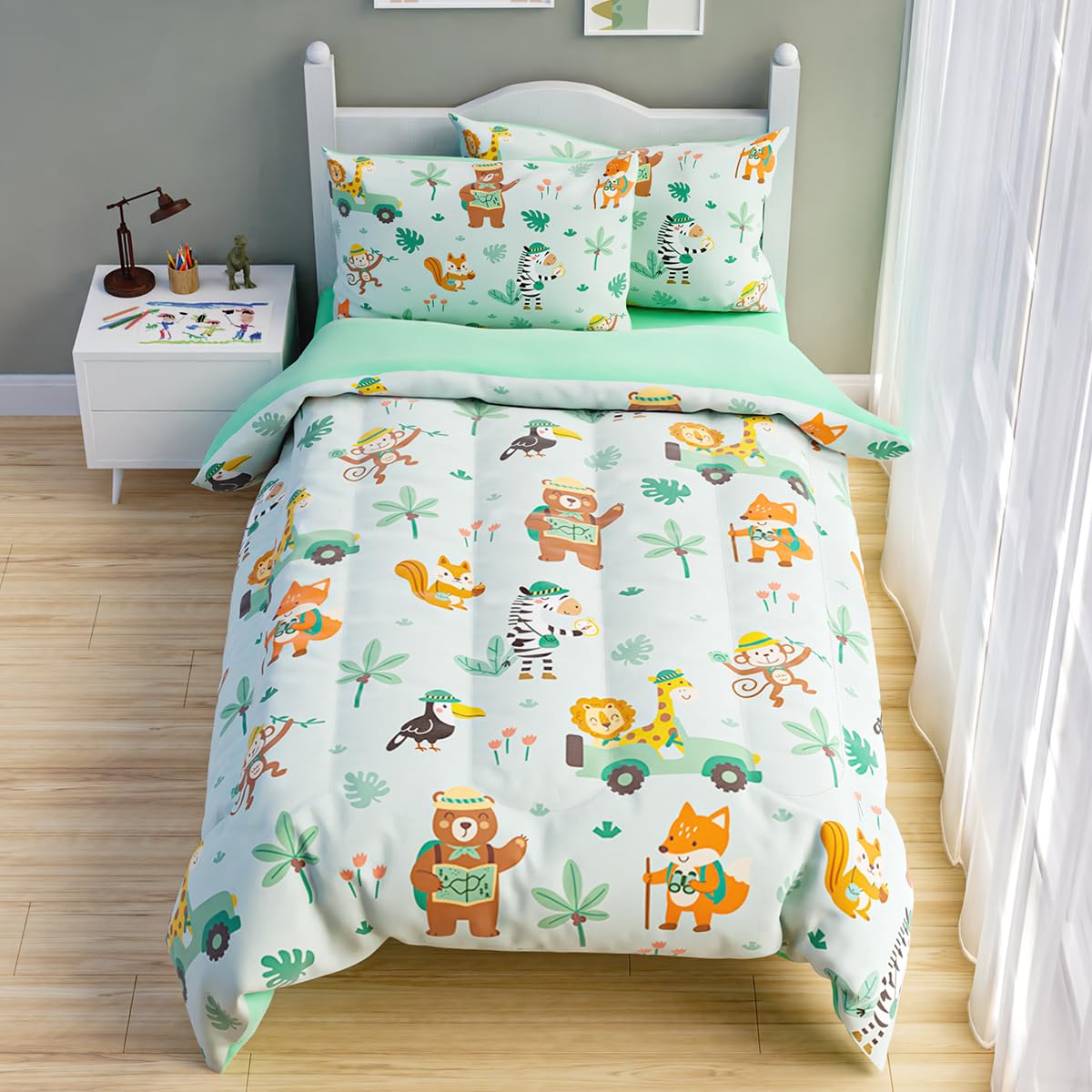 Woodland Animal Kids Bedding Set for Boys, Ultra Soft Microfiber Comforter Set Twin Size 3-Pieces, Comforters Bed Sets for Kid Tween Teen Bedroom Decor