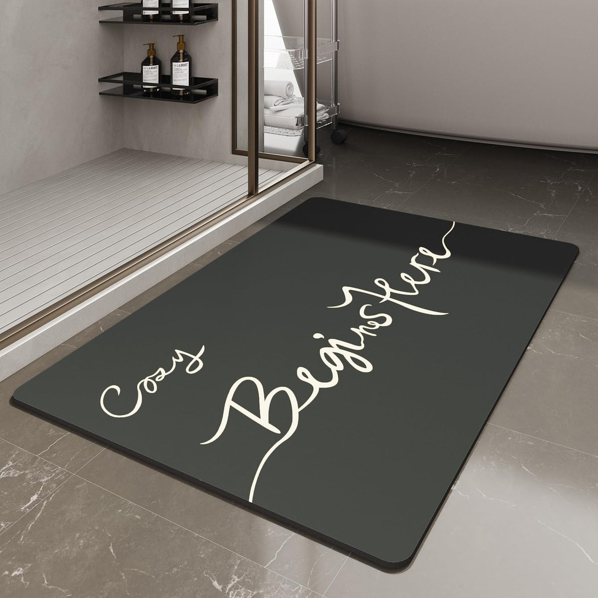 MontVoo-Bath Mat-Bath Mat Rug Non Slip Super Absorbent Stain Resistant Quick Dry Thin Bathroom Rug-Bath Mats for Bathroom Floor Bathtub Vanity-Bathmat Bath Rug Easy Care-17"x27" Darkgrey