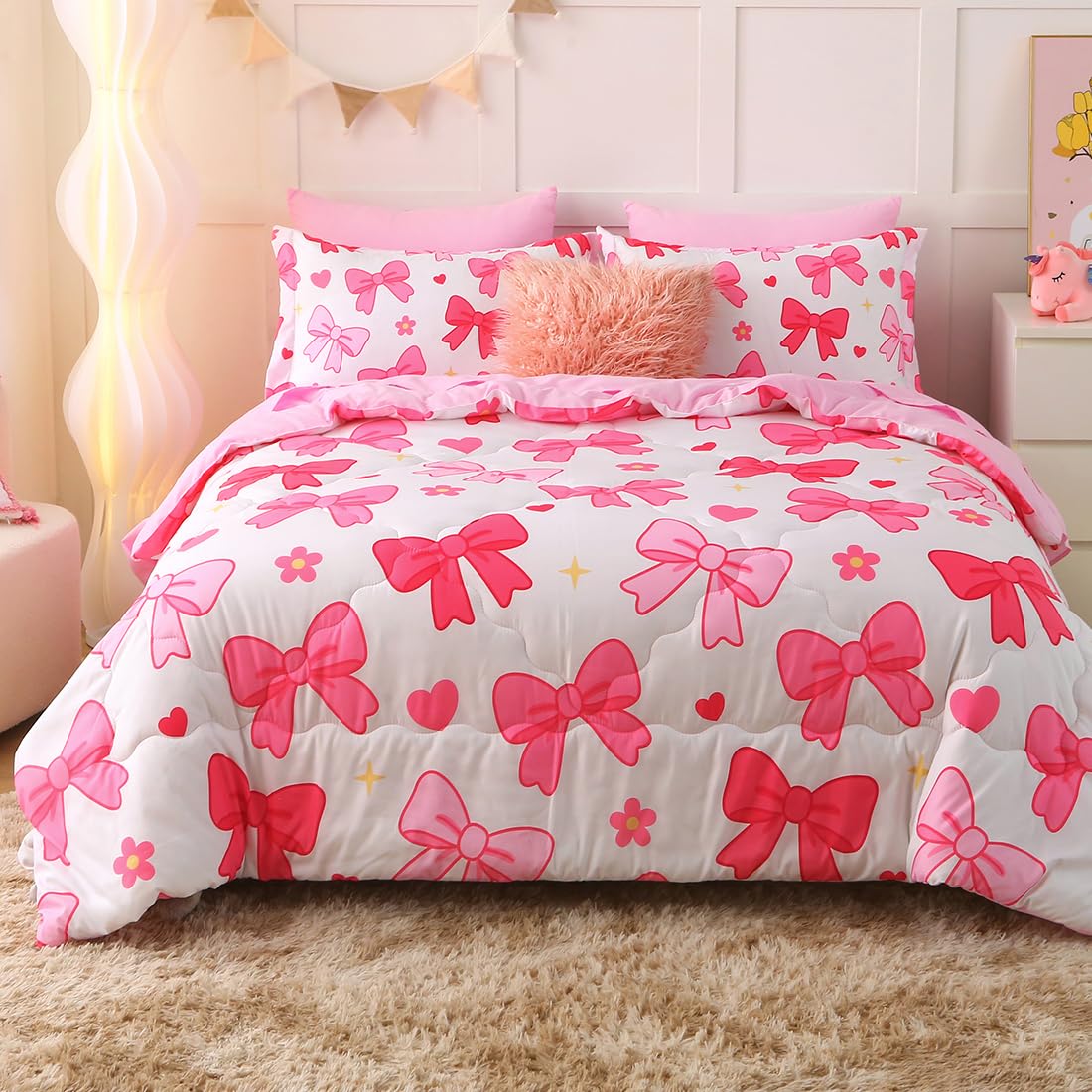 7 Piece Girls Cats Bedding Comforter Set Twin Size for Kids Bed in A Bag Pink Cute Cartoon Pet Cat Bedding Set for Boys Teens (1 Comforter, 1 Flat Sheet, 1 Fitted Sheet, 4 Pillow Sham) Gray