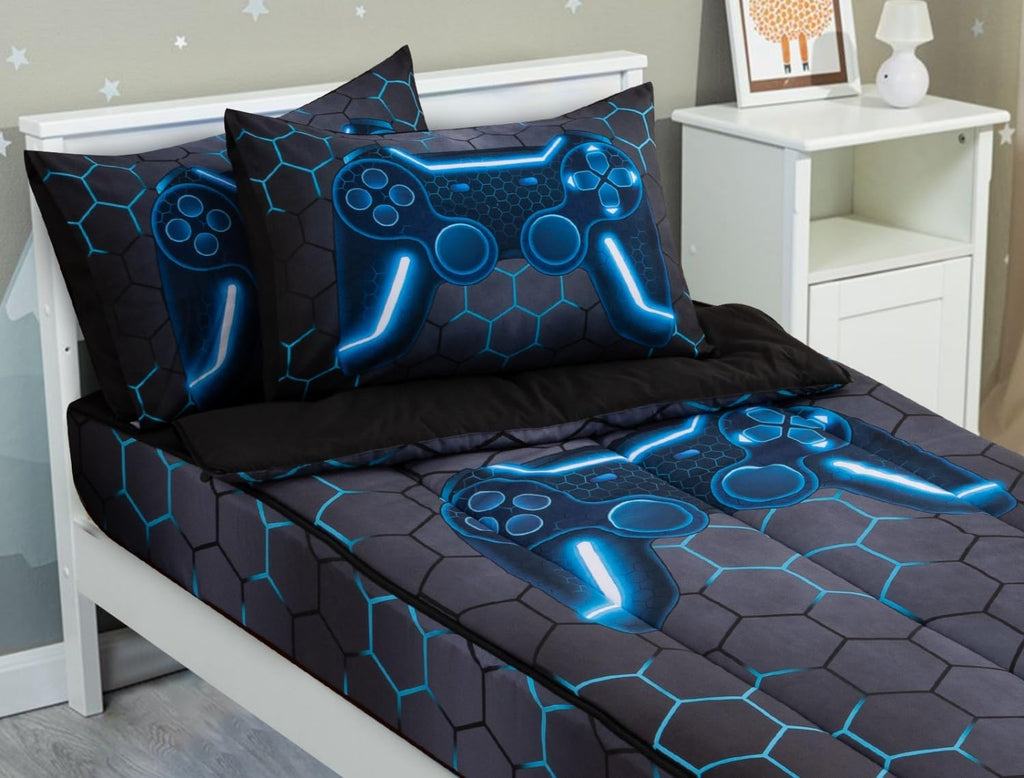 Meeting Story Kids Game Comforter Set Zipper Bedding Twin for Boys, Grey