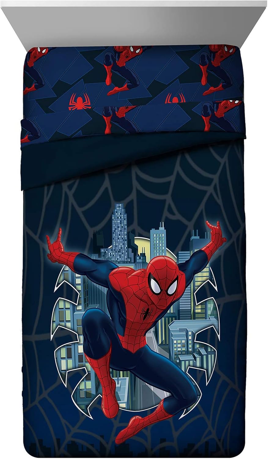 Jay Franco Kids Comforter - Super Soft Reversible Bedding Polyester Microfiber Fill, Multi - Spiderman, Twin