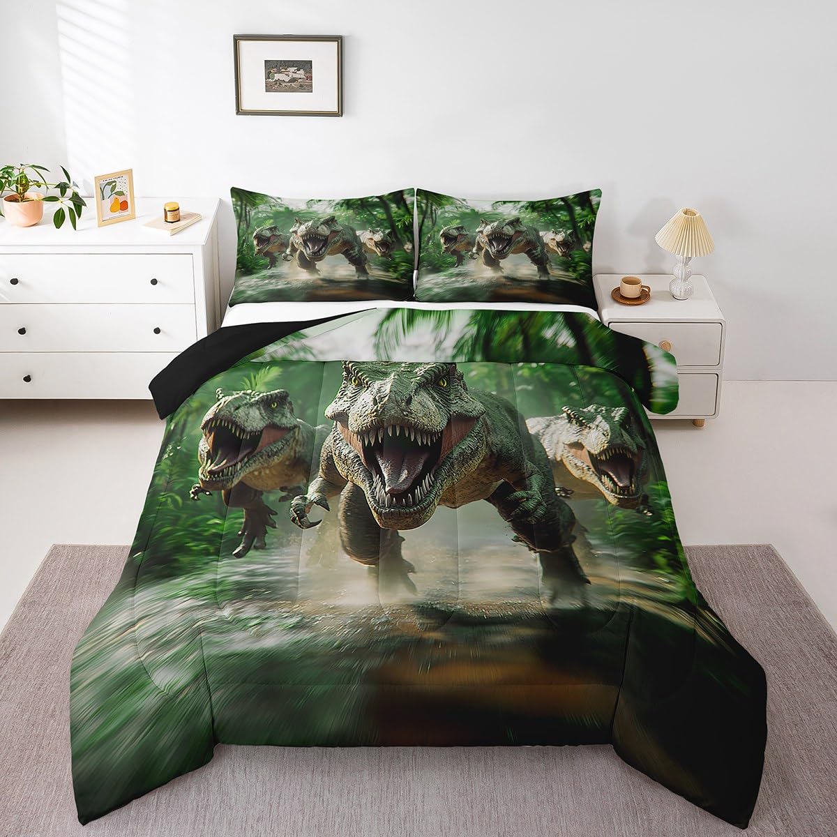 Feelyou Dino Dinosaur Comforter Set Twin Size Kids Boys Bedding