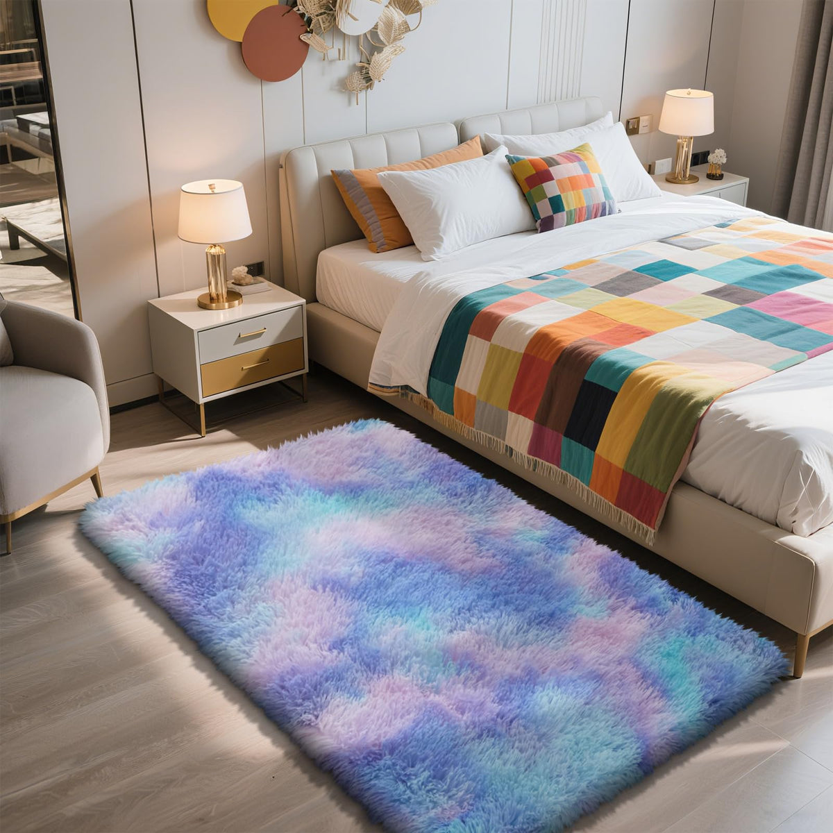 5x8 Shag Area Rug for Bedroom,Grey and Black Fluffy Rugs for Living Room