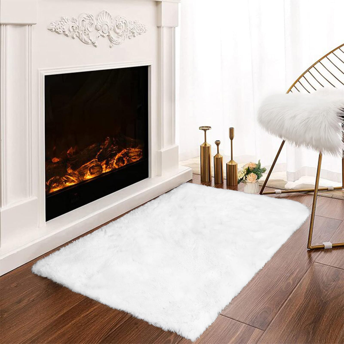 Latepis Washable Rugs 3x5 White Fluffy Shag Rug Shaggy Rug for Living Room Super Soft Area Rugs for Bedroom Nursery