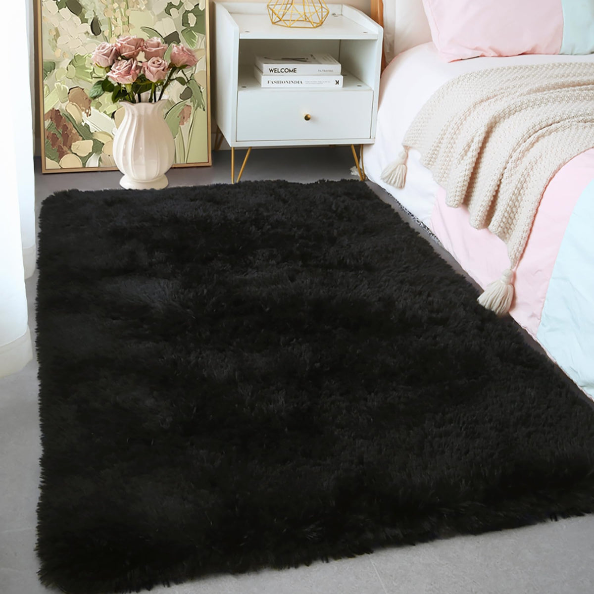 4x6 Light Grey Fluffy Shag Rug for Bedroom, Plush Washable Carpet