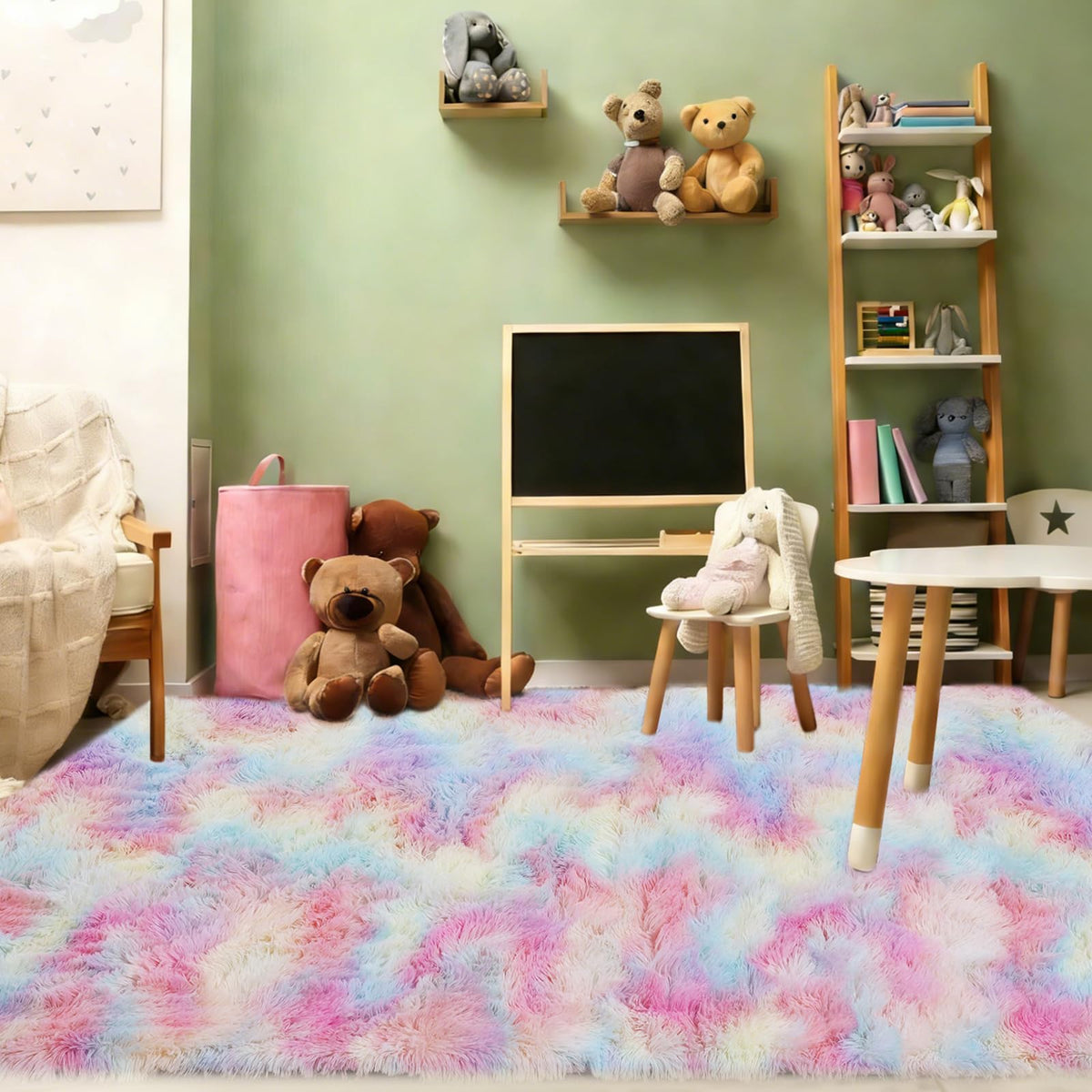 8x10 Cream Fluffy Shag Area Rug, Non-Slip Soft Carpet for Home