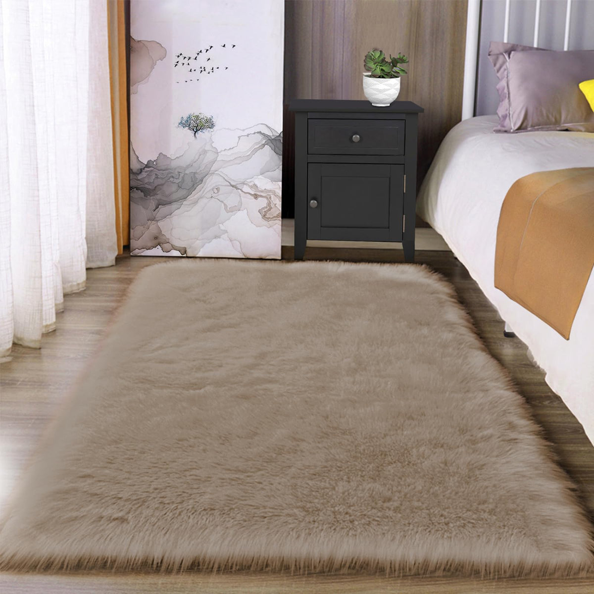 Latepis White Faux Fur Sheepskin Rug 4x6 for Living Room, Fuzzy Rugs Fluffy Washable Rug for Bedroom, Playroom, Luxury Room Decor, Rectangle