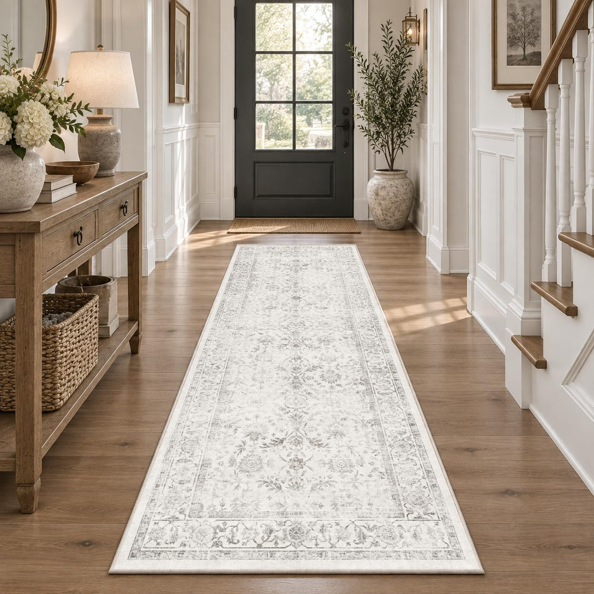 FMFUNCTEX 5x7 Washable Beige Neutral Vintage Retro Area Rug for Living Room