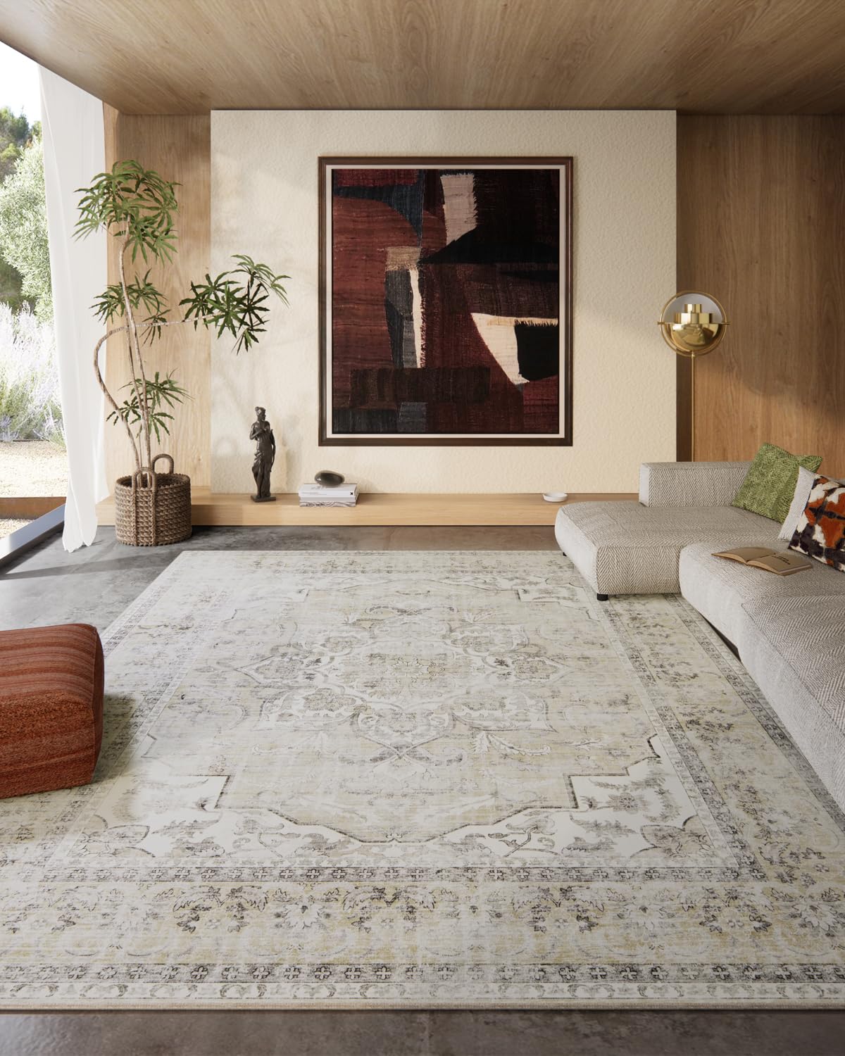 5x7 Area Rug for Living Room: Washable Bedroom Rug Non Slip Low Pile Carpet