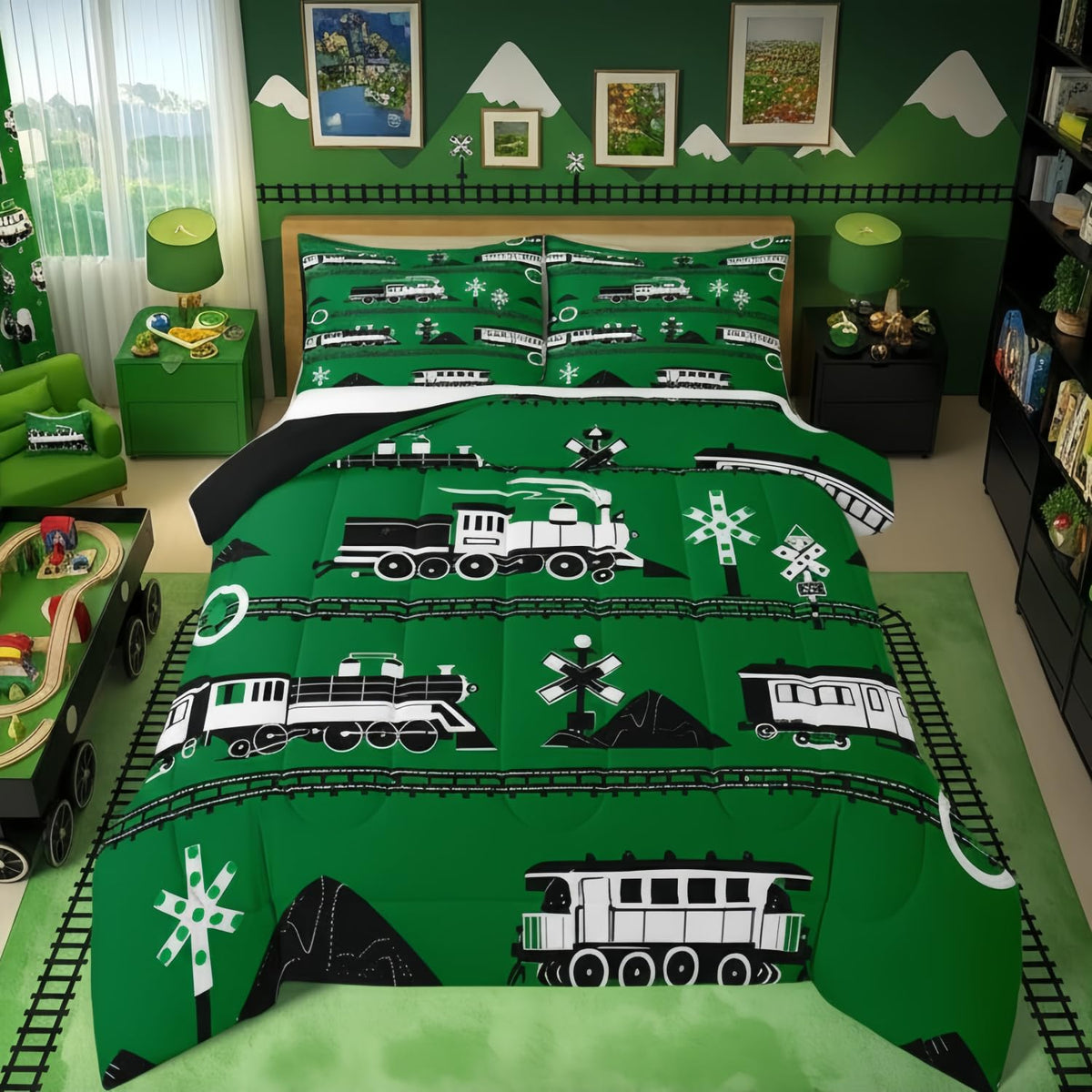 Erosebridal Cartoon Train Comforter Set Twin Kids Bedding for Boys Girls