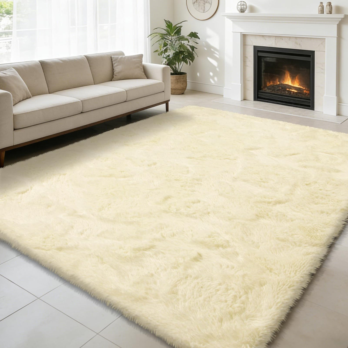 5x8 Shag Area Rug for Bedroom,Grey and Black Fluffy Rugs for Living Room