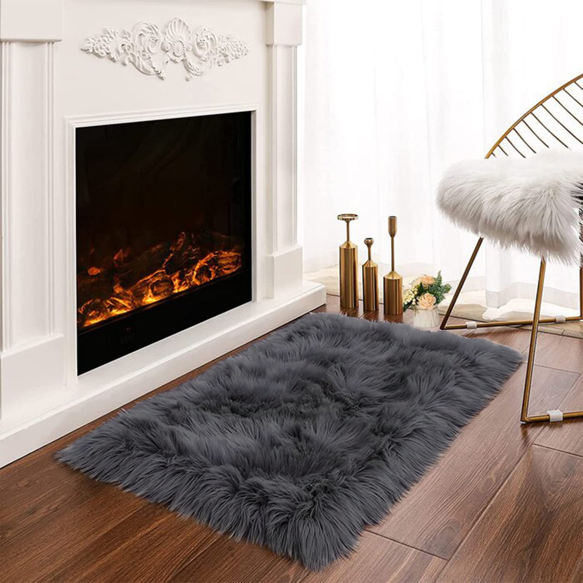 Latepis White Faux Fur Sheepskin Rug 4x6 for Living Room, Fuzzy Rugs Fluffy Washable Rug for Bedroom, Playroom, Luxury Room Decor, Rectangle