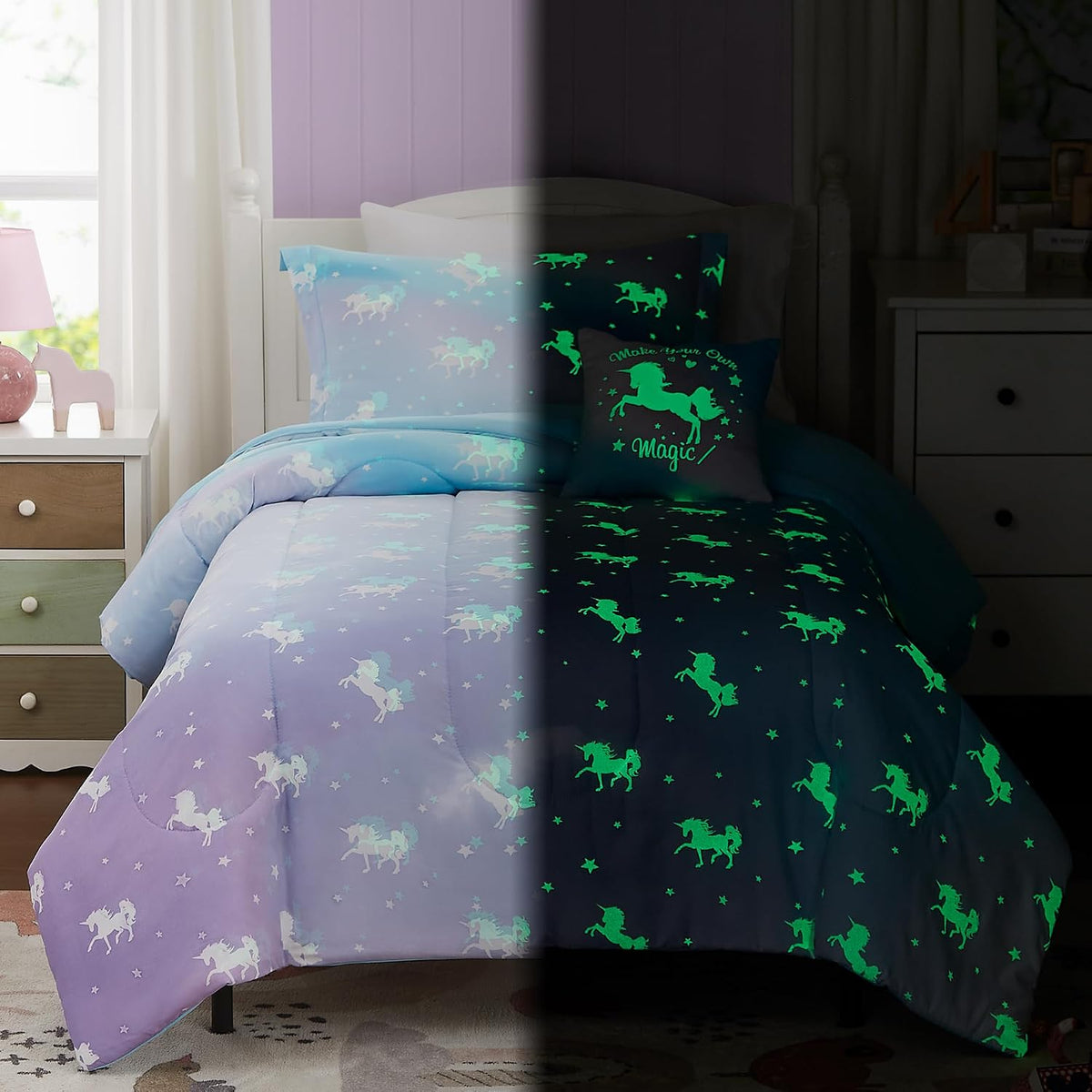 Twin Comforter Set for Girls - 3 Pieces Pink Rainbow Twin Bedding Sets