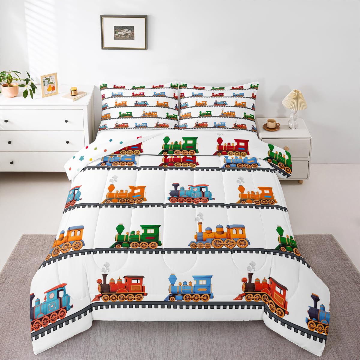 Erosebridal Cartoon Train Comforter Set Twin Kids Bedding for Boys Girls