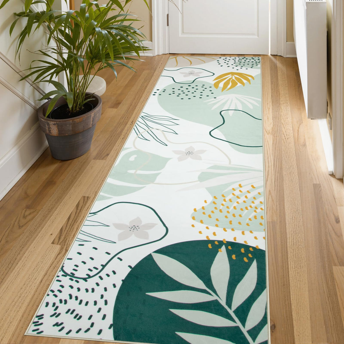 Lahome Pink Boho Nursery Rug 4x6, Washable Non Slip Soft Botanical Area Rug for Girls Bedroom Kids Room Playroom Dorm Apartment Decor