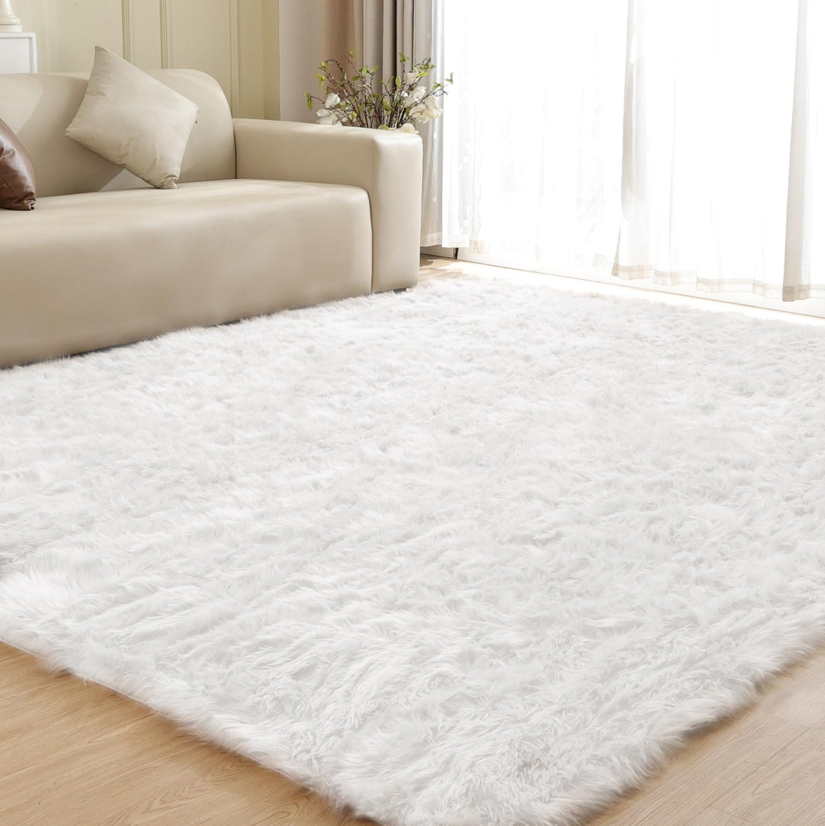 ORINOVA White Faux Sheepskin Fuzzy Fur Rugs for Bedroom Small Machine Washable Fluffy Area Rugs for Living Room 2x4 Shag Nursery Rug