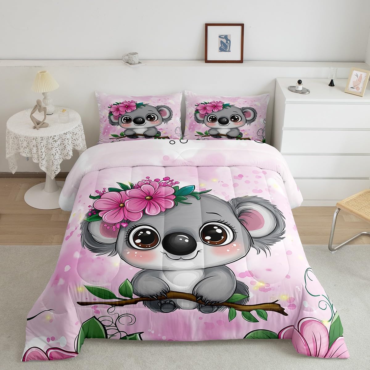 Erosebridal Girls Unicorn Comforter Set Twin Girls Bedding Set Cute Rainbow Unicorn Print Down Comforter Kids Cartoon Kawaii Duvet Insert Galaxy Stars Fantasy Room Decor Children Reversible Purple