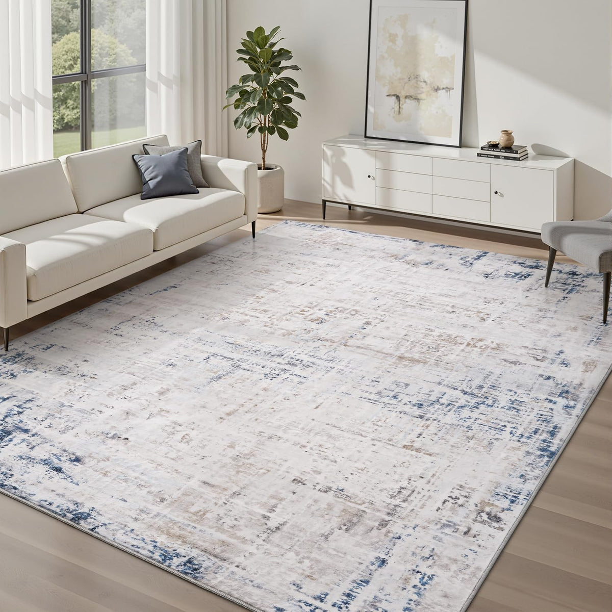 5 x 7 Area Rugs for Living Room, Machine Washable Non Slip Rug Ultra Soft Low Pile Indoor Carpet Modern Abstract Rugs for Bedroom Office Room Dining Room Beside, Grey
