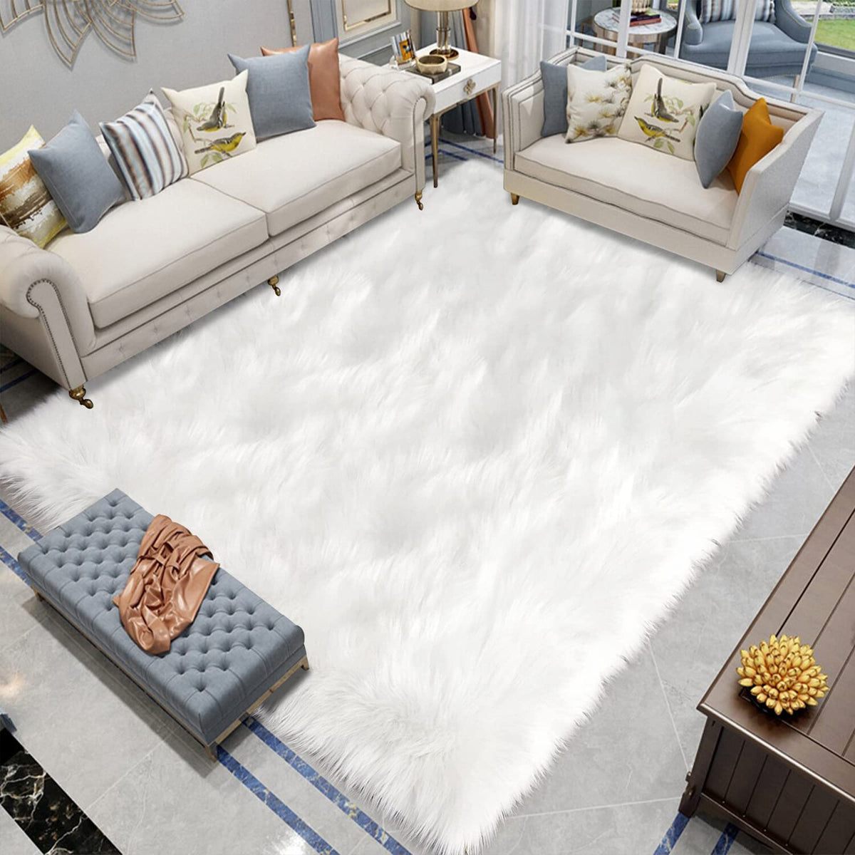 Latepis White Faux Fur Sheepskin Rug 4x6 for Living Room, Fuzzy Rugs Fluffy Washable Rug for Bedroom, Playroom, Luxury Room Decor, Rectangle