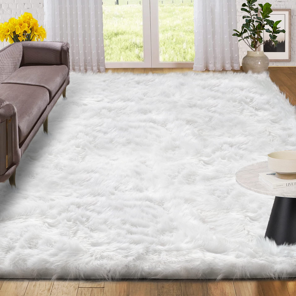 ORINOVA White Faux Sheepskin Fuzzy Fur Rugs for Bedroom Small Machine Washable Fluffy Area Rugs for Living Room 2x4 Shag Nursery Rug