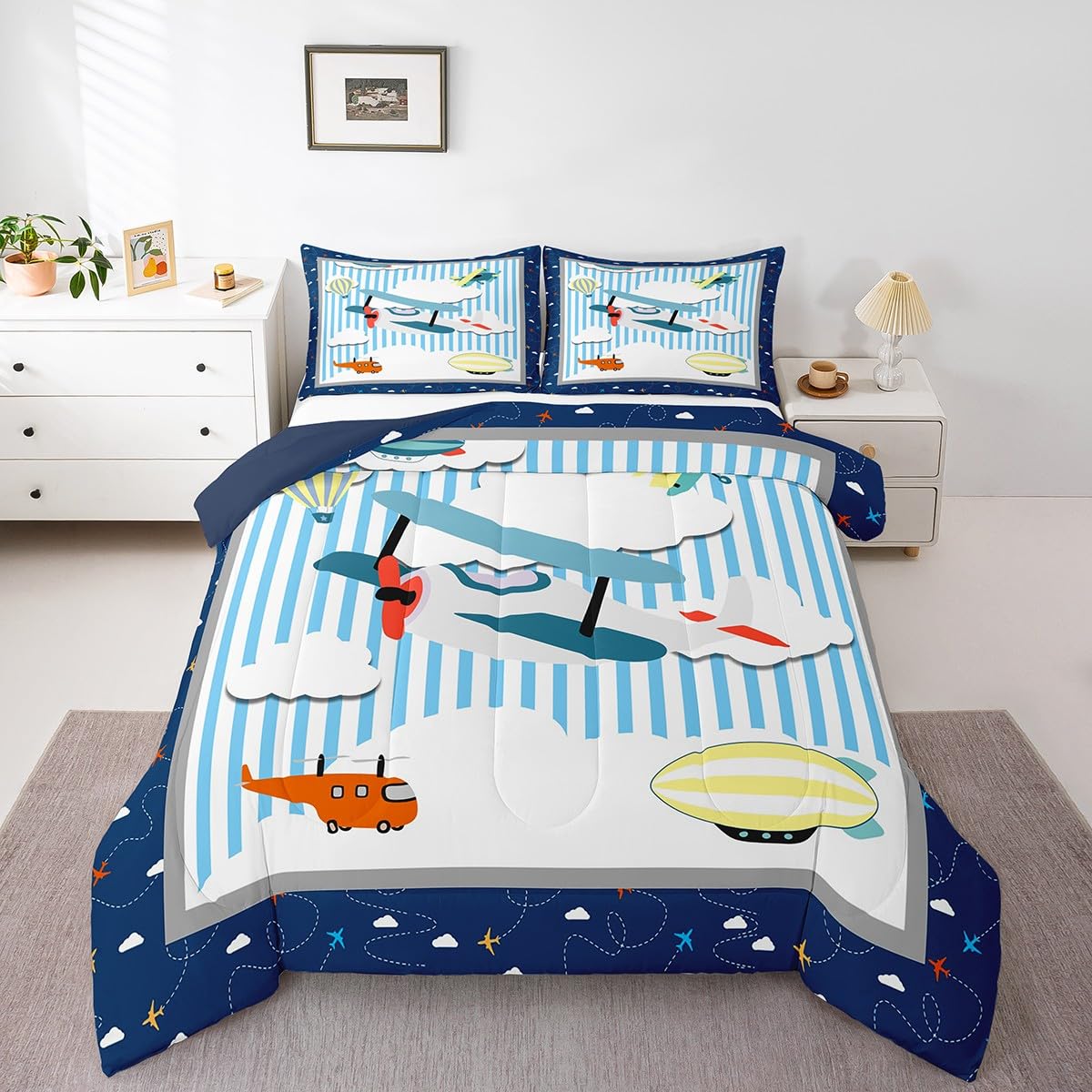 Erosebridal Cartoon Train Comforter Set Twin Kids Bedding for Boys Girls