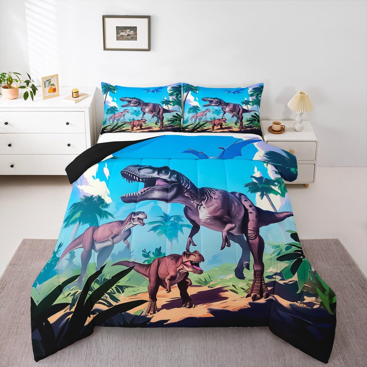 Feelyou Dino Dinosaur Comforter Set Twin Size Kids Boys Bedding