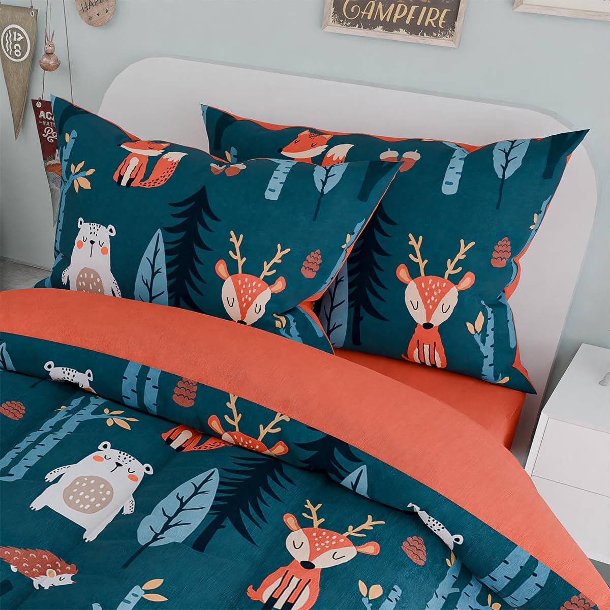 Woodland Animal Kids Bedding Set for Boys, Ultra Soft Microfiber Comforter Set Twin Size 3-Pieces, Comforters Bed Sets for Kid Tween Teen Bedroom Decor