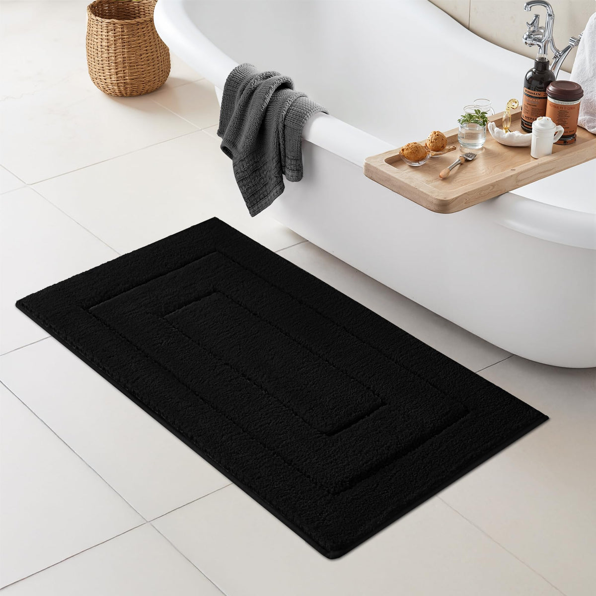 GRANNY SAYS Gray Bathroom Rug 16" x 24", Non-Slip Microfiber Bath Mat