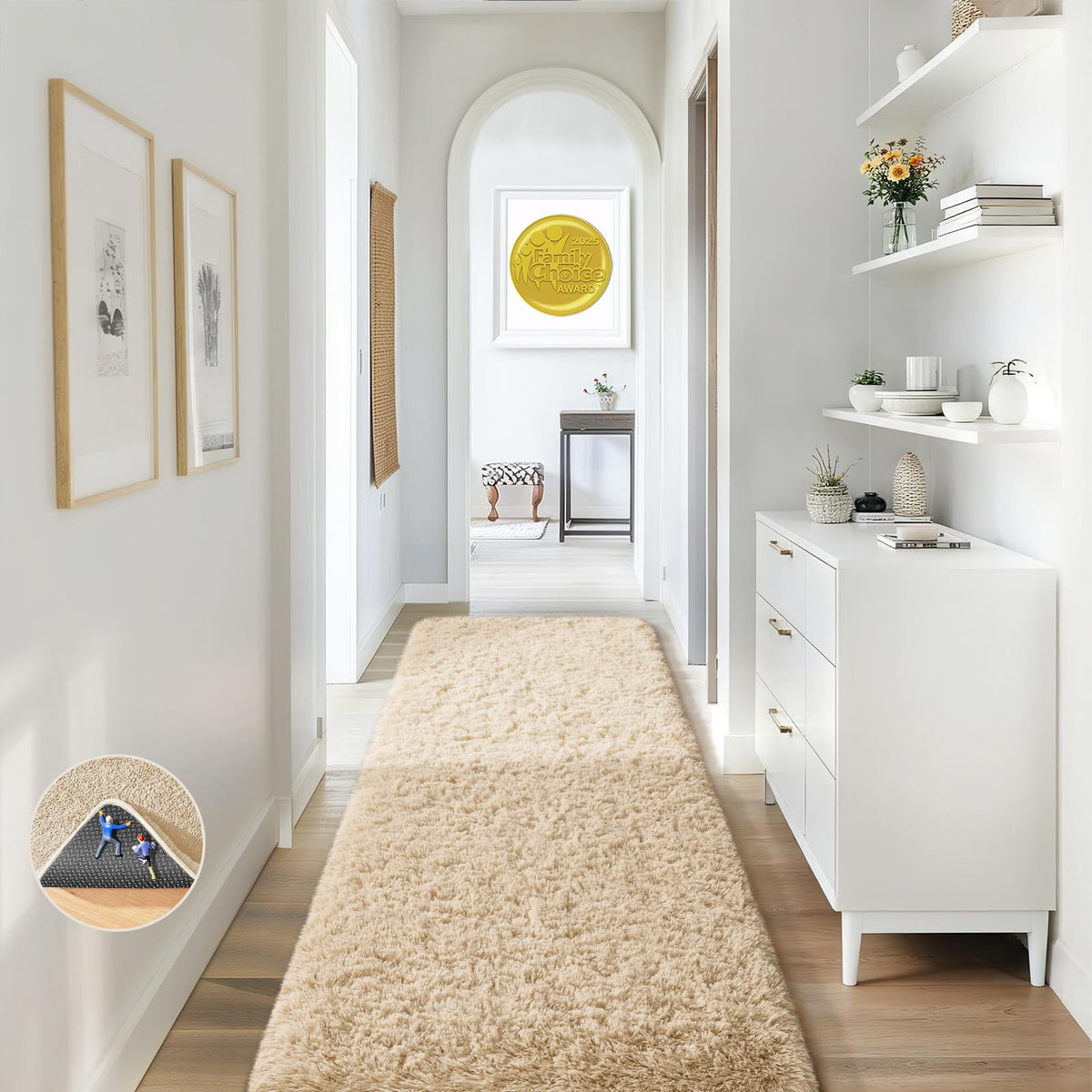 Ophanie Round Rugs 5Ft Ivory Circle Area Rug,Baby Nursery Living Room Bedroom Decor Circular Carpet 5 Foot,Fluffy Fuzzy Shag Plush Cream for Kids Boys Girls Teen with Over 99 pcs Pile fibers