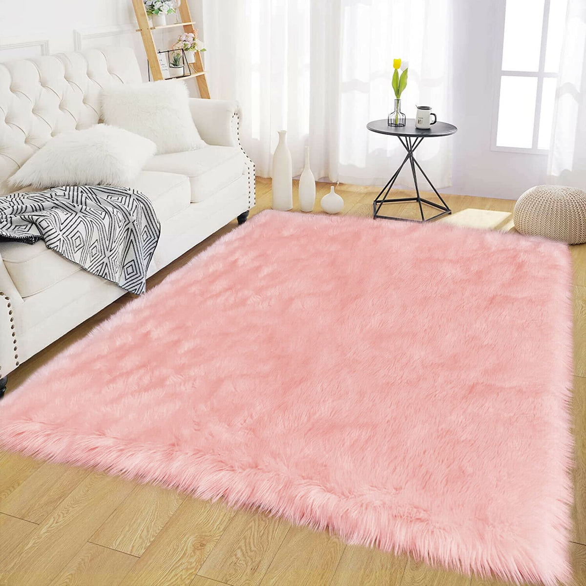 Latepis White Faux Fur Sheepskin Rug 4x6 for Living Room, Fuzzy Rugs Fluffy Washable Rug for Bedroom, Playroom, Luxury Room Decor, Rectangle