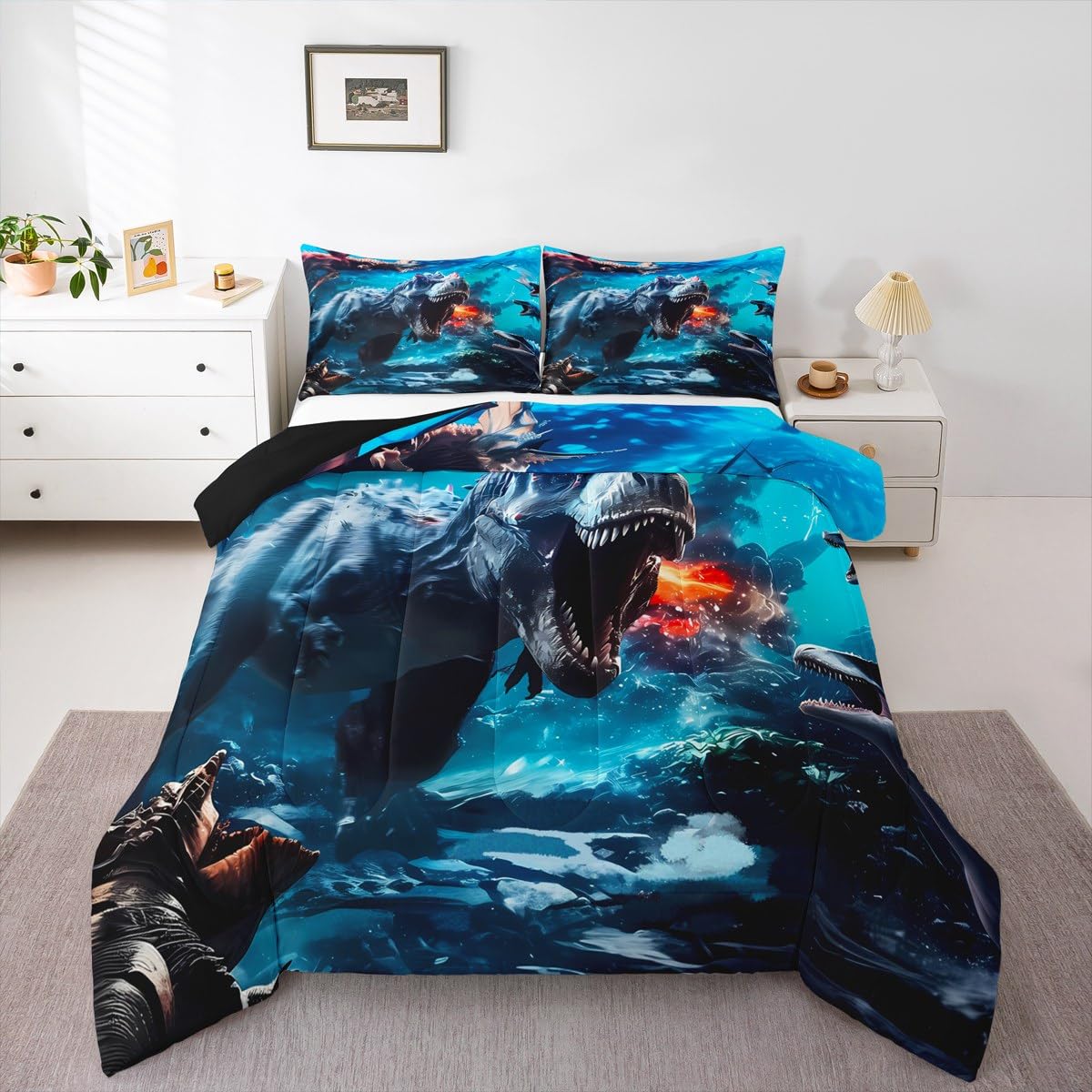 Feelyou Dino Dinosaur Comforter Set Twin Size Kids Boys Bedding