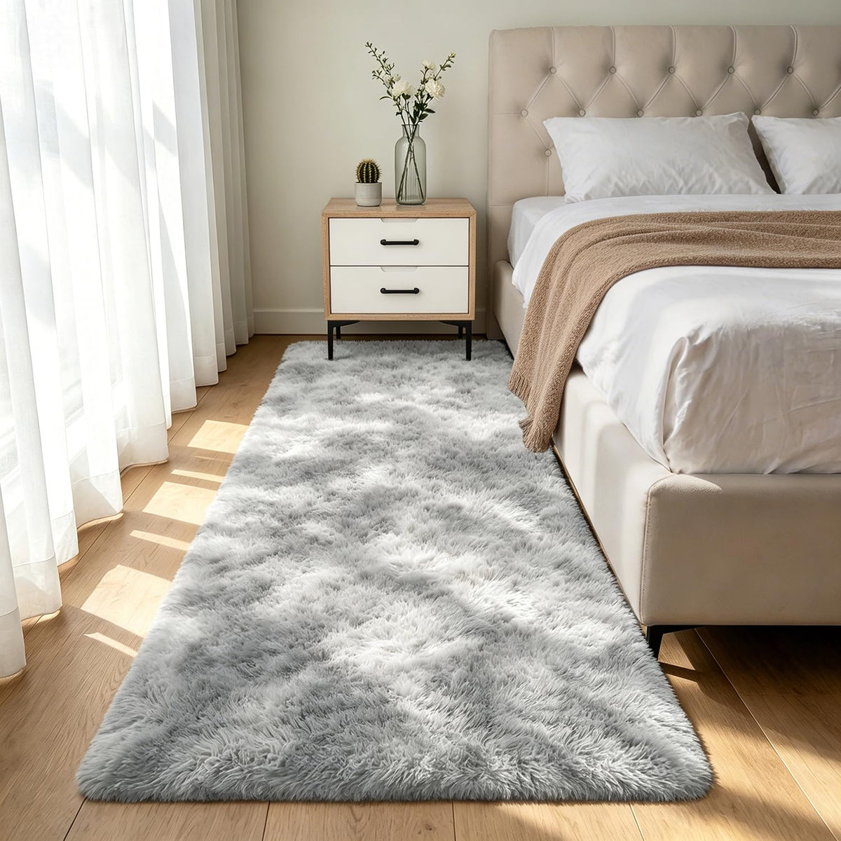 Shag Area Rugs for Bedroom Living Room,4X6 Ultra Soft Fluffy Area Rugs for Dorm,Indoor Carpet Plush Rugs for Home Decor,Tie-Dye Grey