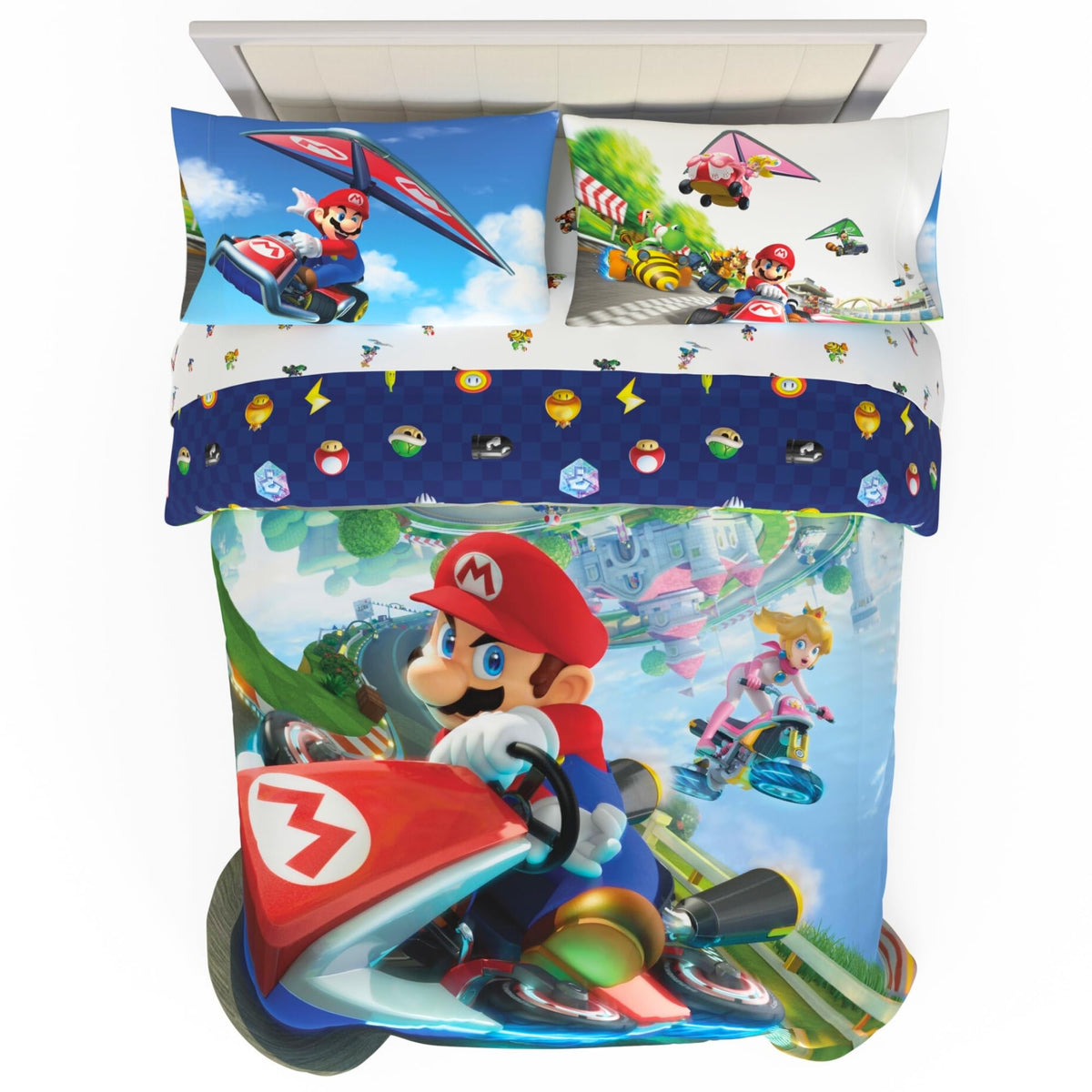 Super Mario Kids Twin Size Bedding, 4 Piece Super Soft Cozy Reversible Comforter and Sheet Set, (Officially Licensed Product) By Franco