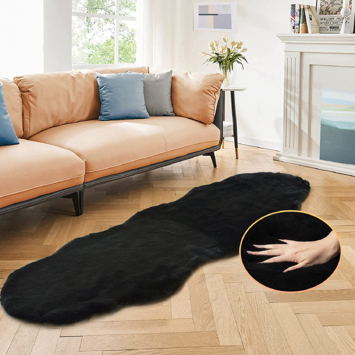 ORINOVA Beige Faux Sheepskin Rabbit Fur Shaggy Rugs for Bedroom Small Shag Washable Fluffy Fur Rug for Living Room Rug 2x3 Nursery Rectange Rugs