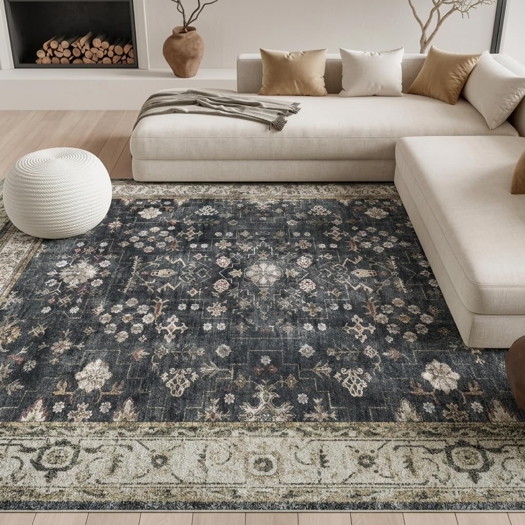 RUGIXE 5x7 ft Beige Washable Area Rug for Living Room,Vintage Boho,Non Slip