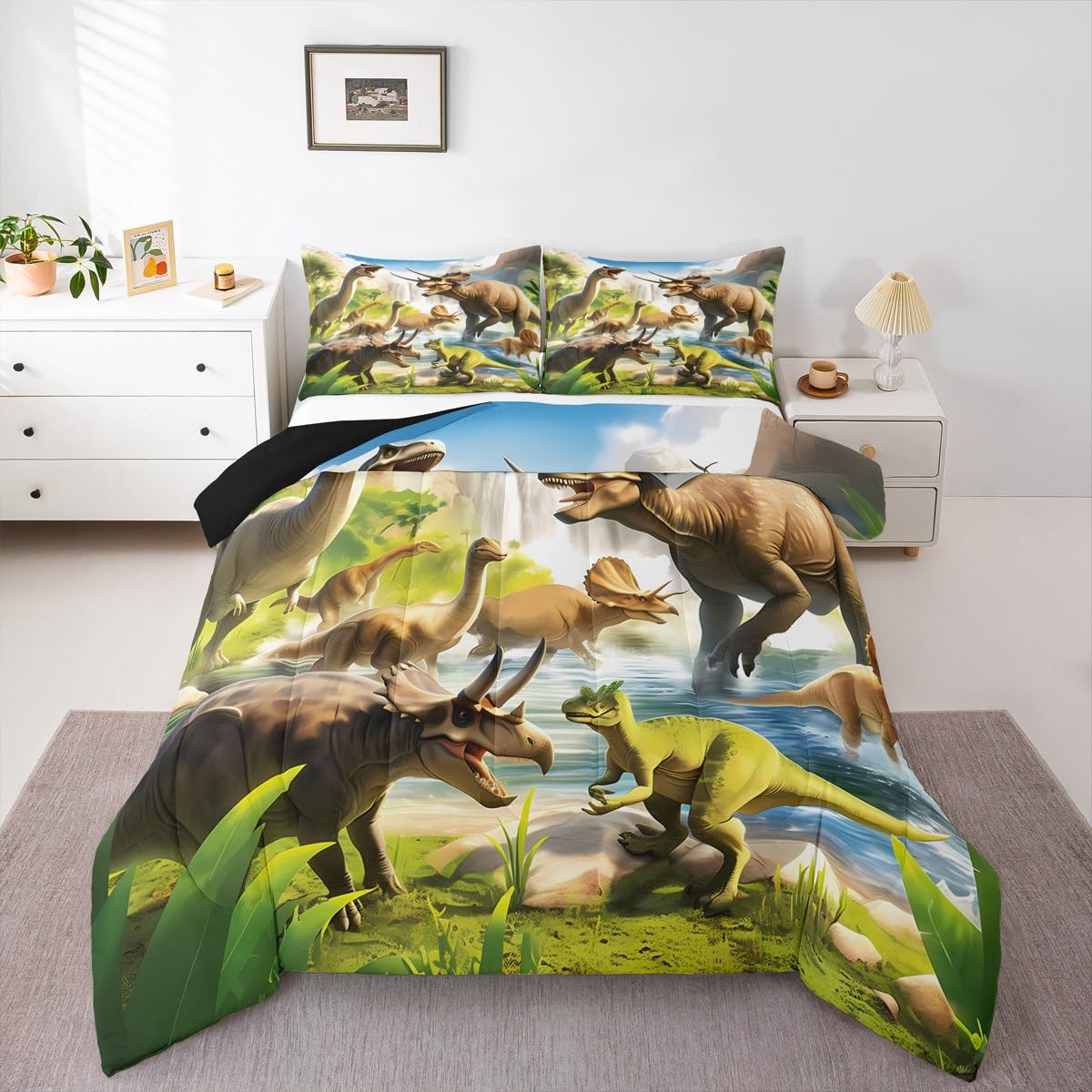 Feelyou Dino Dinosaur Comforter Set Twin Size Kids Boys Bedding