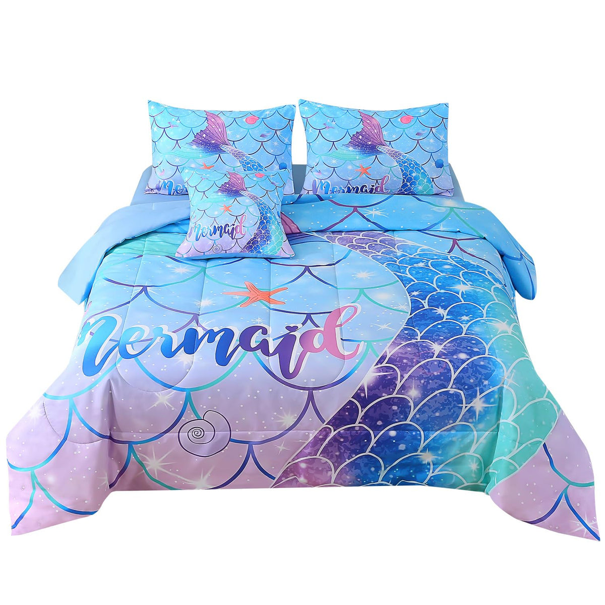 JQinHome Twin Pink Purple Comforter Set, 6 Piece Bed in A Bag 3D Colorful Bedding Set for Girls Kids (1 Comforter,2 Pillowcases,1 Flat Sheet,1 Fitted Sheet,1 Cushion Cover)(Pink Purple)